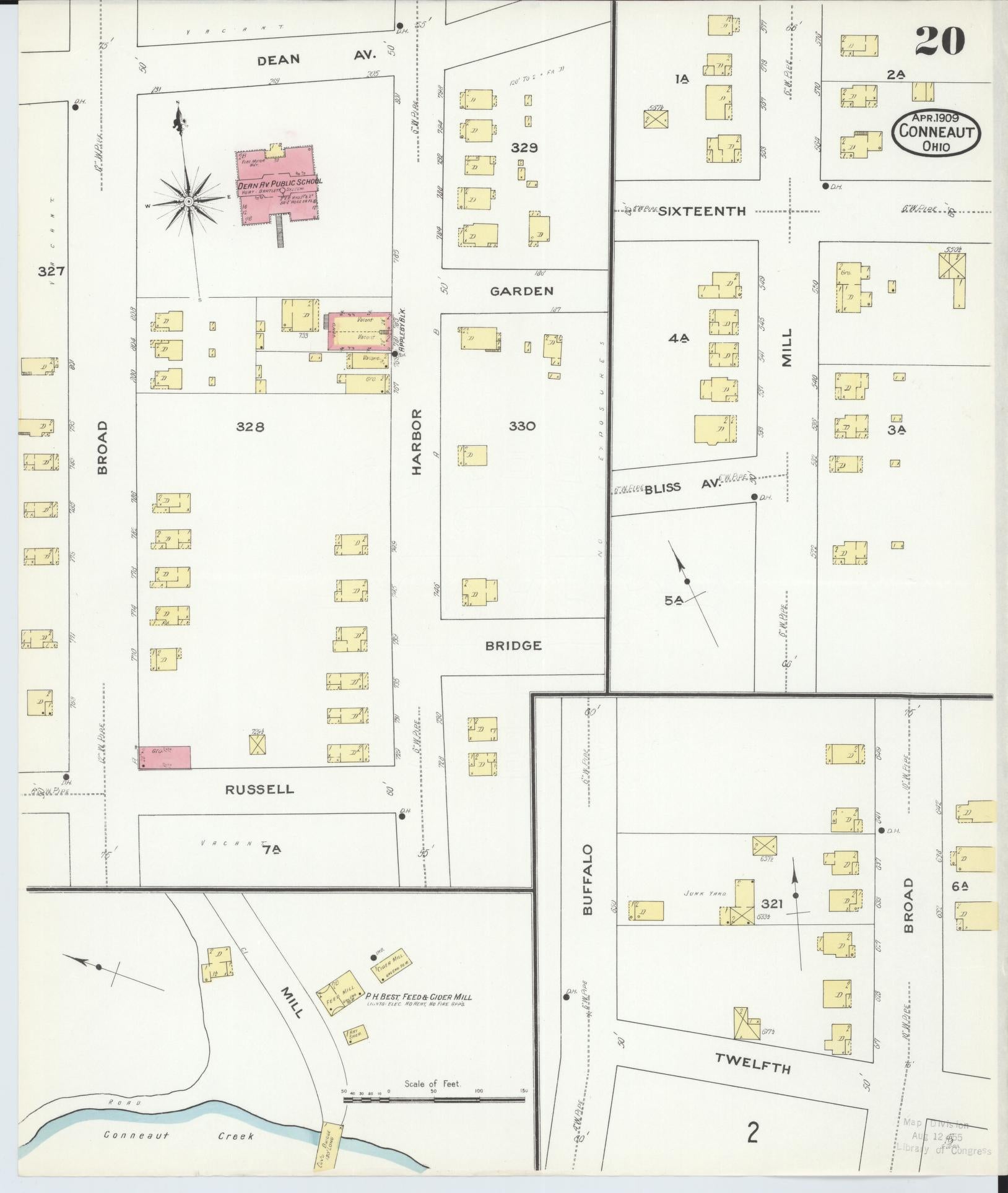 Sanborn Fire Insurance Map from Conneaut, Ashtabula County, Ohio (1909), Sheet #0020 - Historic Sanborn Fire Insurance Map Print, vintage old map wall art, antique decor, genealogy gift, Ohio Ohio map