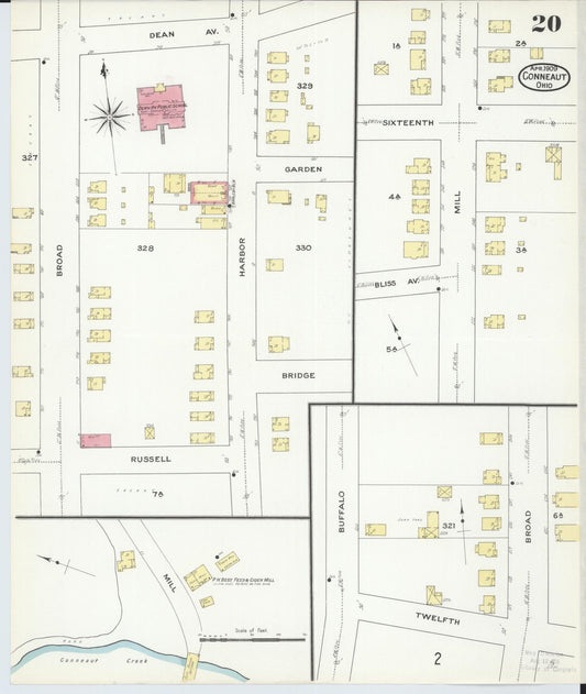Sanborn Fire Insurance Map from Conneaut, Ashtabula County, Ohio (1909), Sheet #0020 - Historic Sanborn Fire Insurance Map Print, vintage old map wall art, antique decor, genealogy gift, Ohio Ohio map