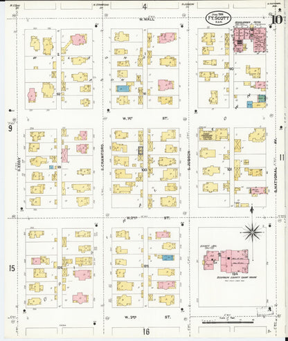 Sanborn Fire Insurance Map from Fort Scott, Bourbon County, Kansas (1906), Sheet #0010 - Complete Map Set gallery image, historic Sanborn map, vintage wall art, Kansas Kansas