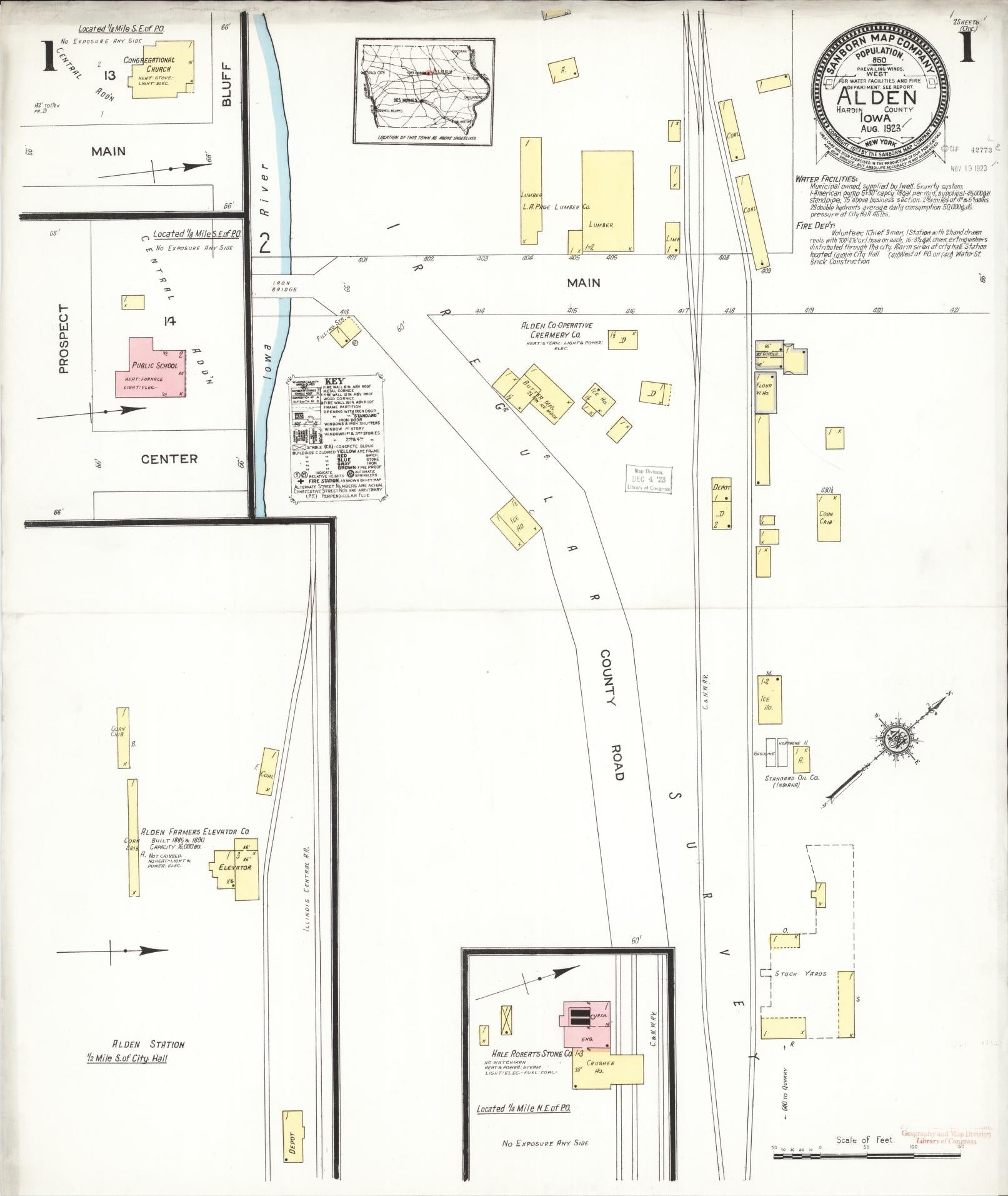 Sanborn Fire Insurance Map from Alden, Hardin County, Iowa (1923), Sheet #0001 - Historic Sanborn Fire Insurance Map Print