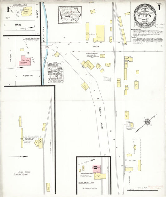 Sanborn Fire Insurance Map from Alden, Hardin County, Iowa (1923), Sheet #0001 - Historic Sanborn Fire Insurance Map Print