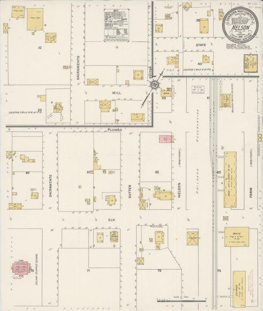Sanborn Fire Insurance Map from Nelson, Butte County, California (1914), Sheet #0001 - Historic Sanborn Fire Insurance Map Print, vintage old map wall art, antique decor, genealogy gift, California California map