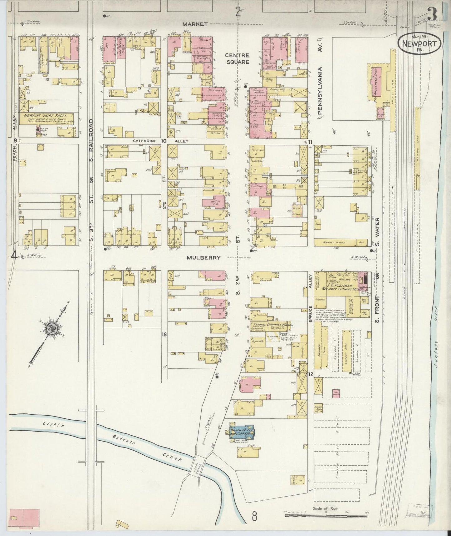 Sanborn Fire Insurance Map from Newport, Perry County, Pennsylvania (1911), Sheet #0003 - Complete Map Set gallery image, historic Sanborn map, vintage wall art, Pennsylvania Pennsylvania
