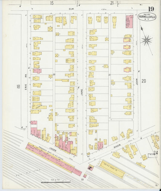 Sanborn Fire Insurance Map from Hornell, Steuben County, New York (1904), Sheet #0019 - Historic Sanborn Fire Insurance Map Print, vintage old map wall art, antique decor, genealogy gift, New York New York map