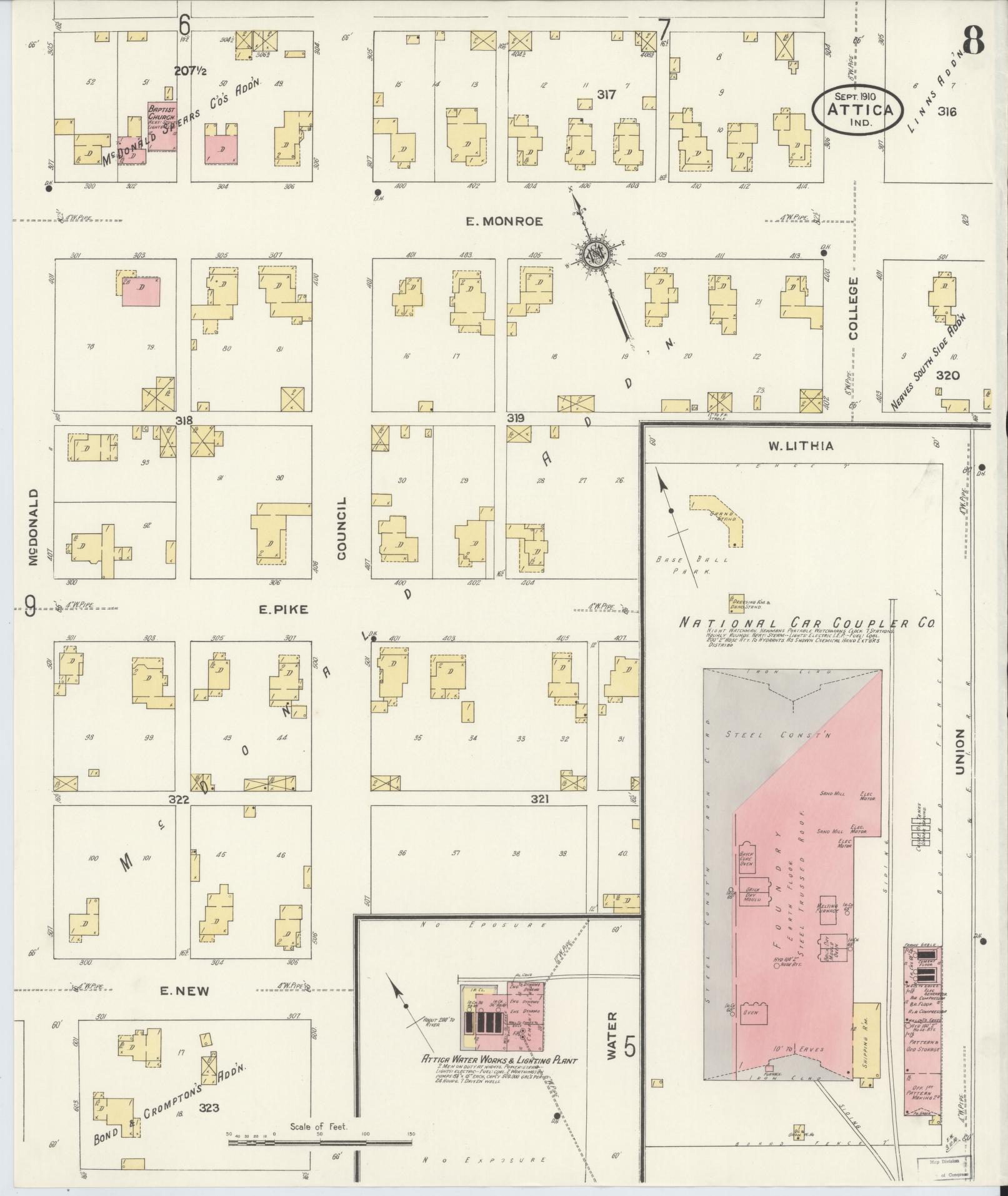 Sanborn Fire Insurance Map from Attica, Fountain County, Indiana (1910), Sheet #0008 - Complete Map Set gallery image, historic Sanborn map, vintage wall art, Indiana Indiana