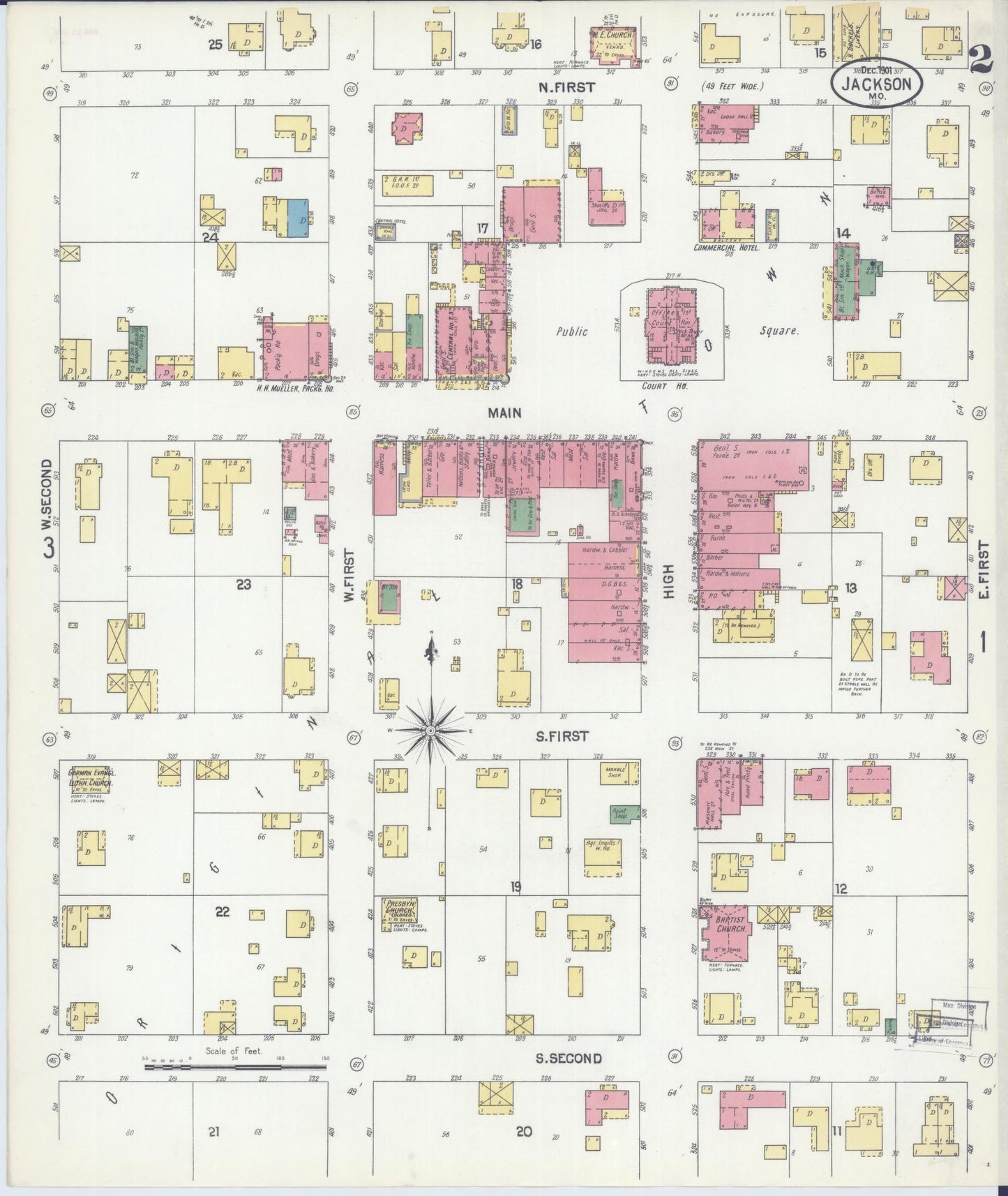 Sanborn Fire Insurance Map from Jackson, Cape Girardeau County, Missouri (1901), Sheet #0002 - Complete Map Set gallery image, historic Sanborn map, vintage wall art, Missouri Missouri