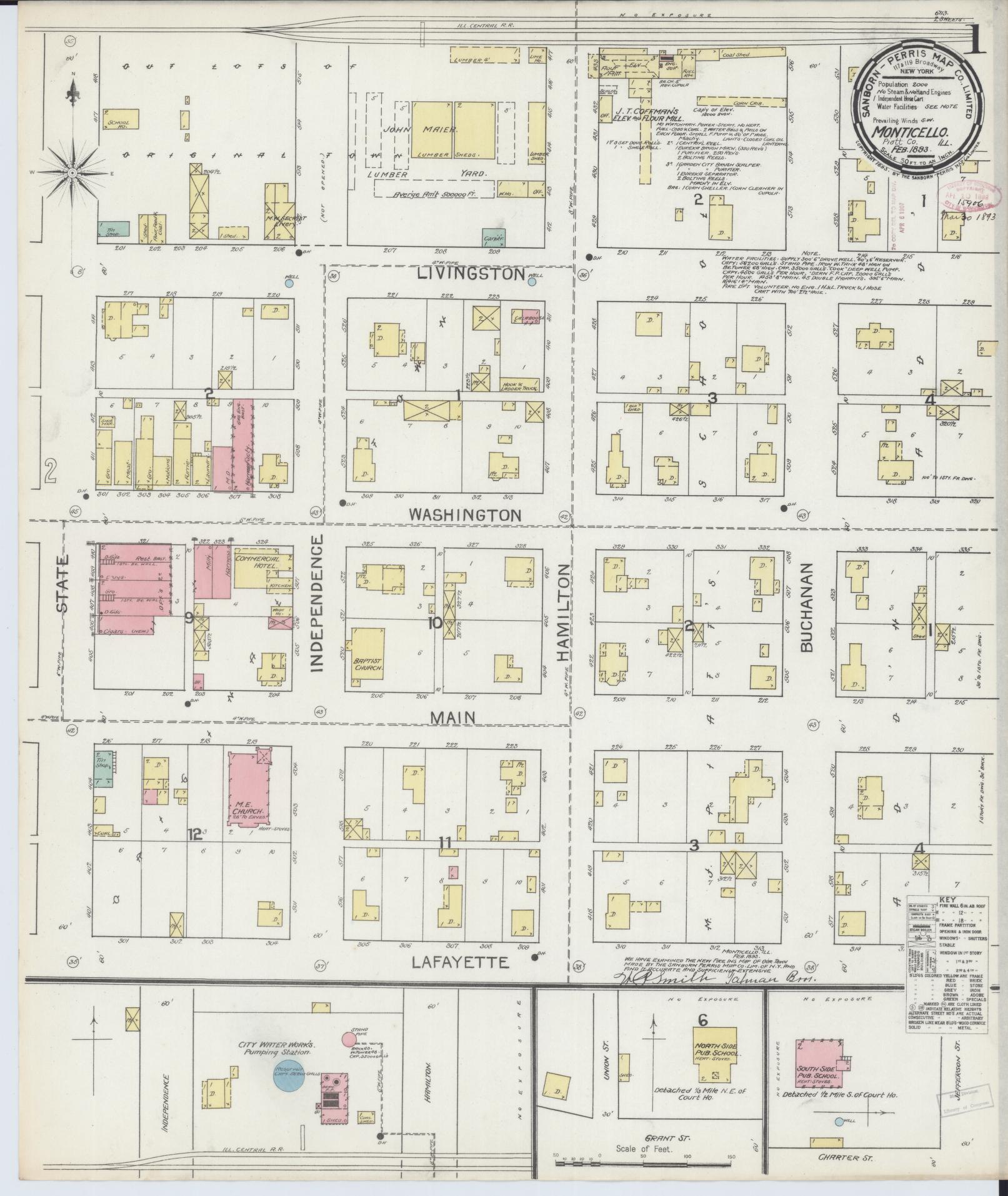 Sanborn Fire Insurance Map from Monticello, Piatt County, Illinois (1893), Sheet #0001 - Complete Map Set gallery image, historic Sanborn map, vintage wall art, Illinois Illinois