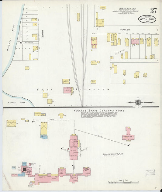 Sanborn Fire Insurance Map from Atchison, Atchison County, Kansas (1910), Sheet #0027 - Historic Sanborn Fire Insurance Map Print, vintage old map wall art, antique decor, genealogy gift, Kansas Kansas map