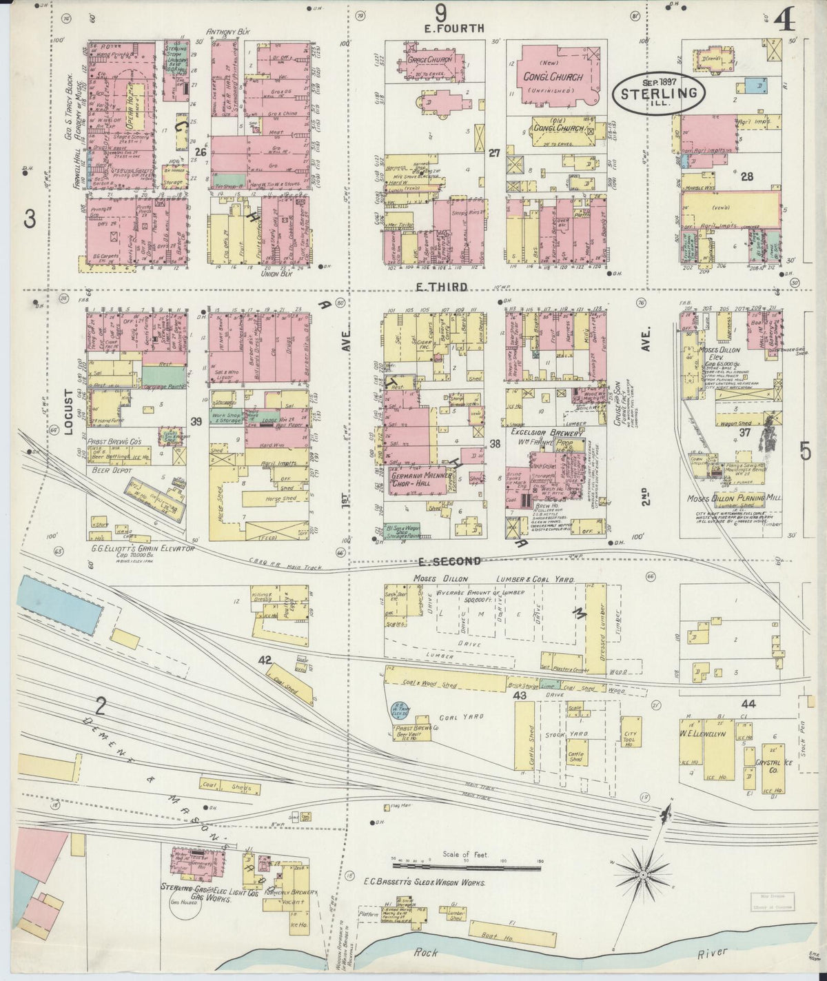 Sanborn Fire Insurance Map from Sterling, Whiteside County, Illinois (1897), Sheet #0004 - Complete Map Set gallery image, historic Sanborn map, vintage wall art, Illinois Illinois