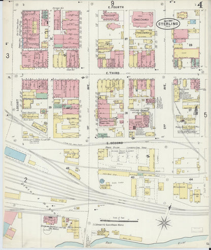 Sanborn Fire Insurance Map from Sterling, Whiteside County, Illinois (1897), Sheet #0004 - Complete Map Set gallery image, historic Sanborn map, vintage wall art, Illinois Illinois