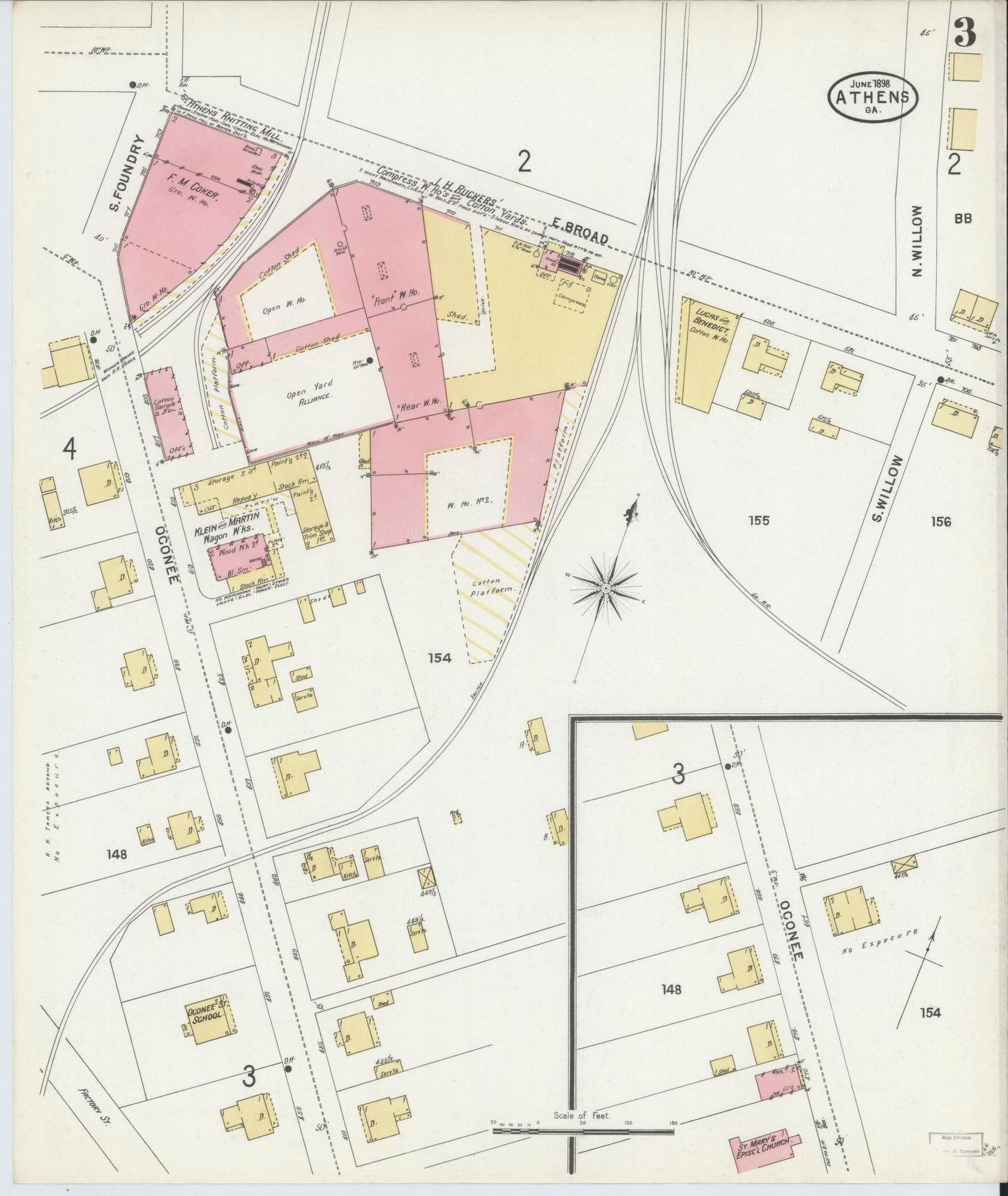 Sanborn Fire Insurance Map from Athens, Clarke County, Georgia (1898), Sheet #0003 - Complete Map Set gallery image, historic Sanborn map, vintage wall art, Georgia Georgia