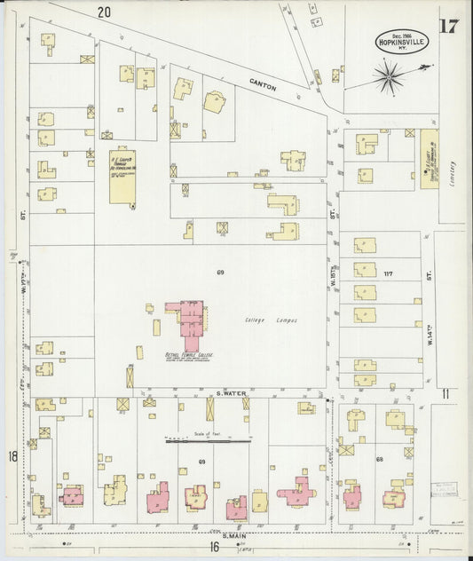 Sanborn Fire Insurance Map from Hopkinsville, Christian County, Kentucky (1906), Sheet #0017 - Historic Sanborn Fire Insurance Map Print, vintage old map wall art, antique decor, genealogy gift, Kentucky Kentucky map