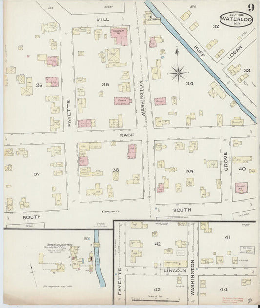Sanborn Fire Insurance Map from Waterloo, Seneca County, New York (1886), Sheet #0009 - Historic Sanborn Fire Insurance Map Print, vintage old map wall art, antique decor, genealogy gift, New York New York map