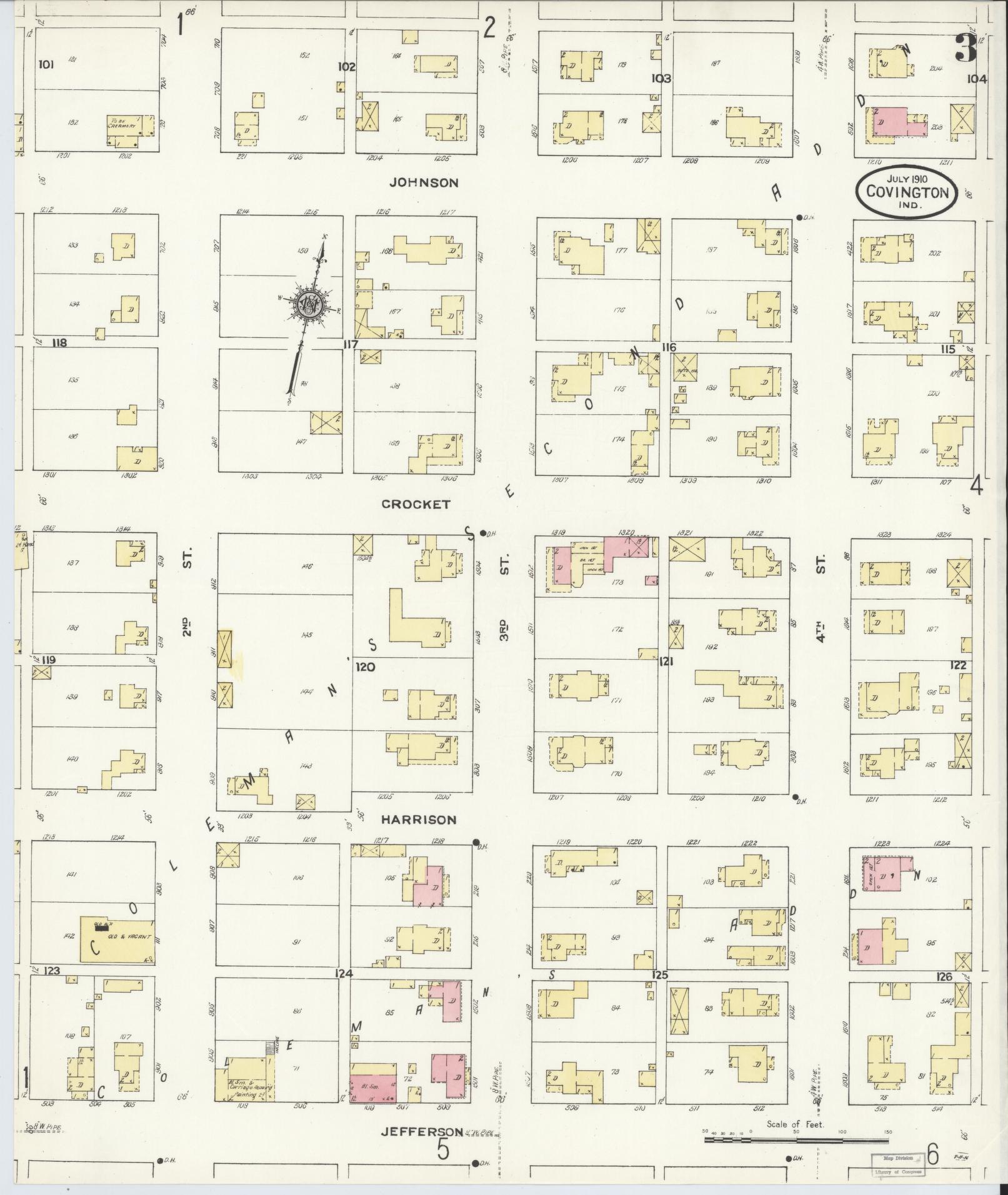 Sanborn Fire Insurance Map from Covington, Fountain County, Indiana (1910), Sheet #0003 - Complete Map Set gallery image, historic Sanborn map, vintage wall art, Indiana Indiana