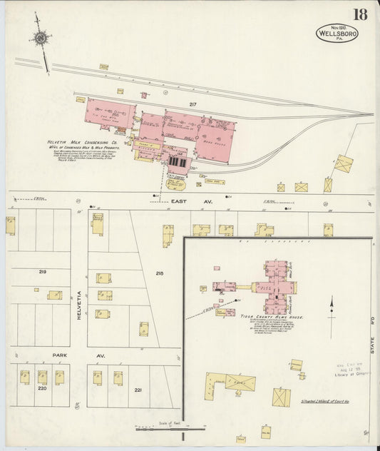 Sanborn Fire Insurance Map from Wellsboro, Tioga County, Pennsylvania (1910), Sheet #0018 - Historic Sanborn Fire Insurance Map Print, vintage old map wall art, antique decor, genealogy gift, Pennsylvania Pennsylvania map