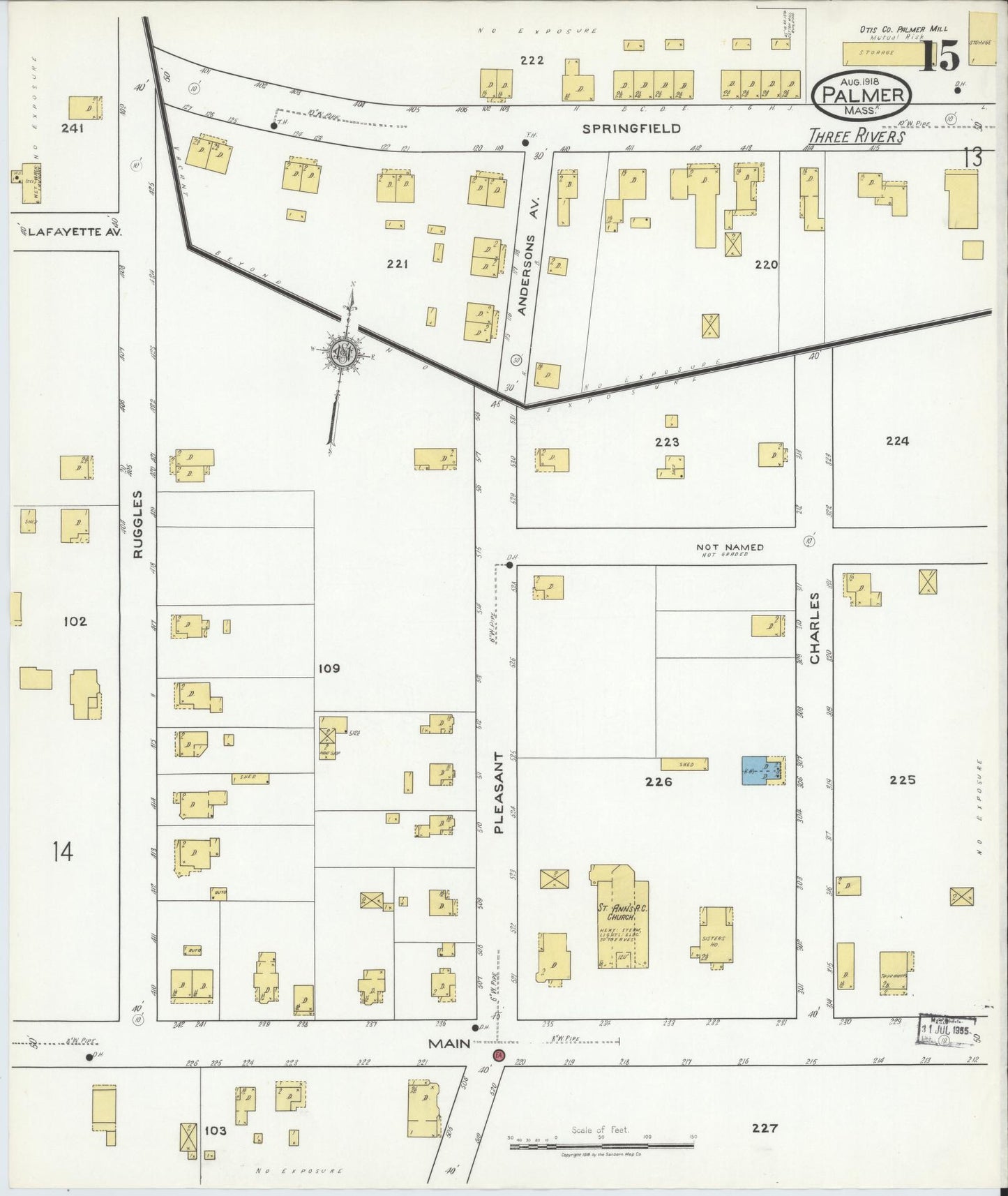 Sanborn Fire Insurance Map from Palmer, Hampden County, Massachusetts (1918), Sheet #0015 - Complete Map Set gallery image, historic Sanborn map, vintage wall art, Massachusetts Massachusetts
