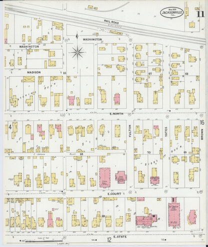 Sanborn Fire Insurance Map from Jacksonville, Morgan County, Illinois (1899), Sheet #0011 - Historic Sanborn Fire Insurance Map Print, vintage old map wall art, antique decor, genealogy gift, Illinois Illinois map