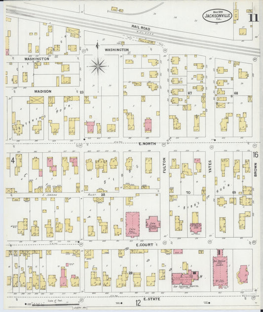 Sanborn Fire Insurance Map from Jacksonville, Morgan County, Illinois (1899), Sheet #0011 - Historic Sanborn Fire Insurance Map Print, vintage old map wall art, antique decor, genealogy gift, Illinois Illinois map