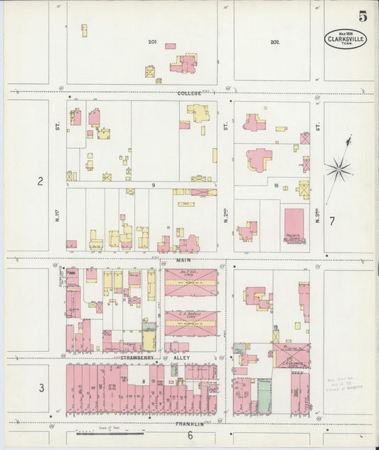 Sanborn Fire Insurance Map from Clarksville, Montgomery County, Tennessee (1898), Sheet #0005 - Historic Sanborn Fire Insurance Map Print, vintage old map wall art, antique decor, genealogy gift, Tennessee Tennessee map