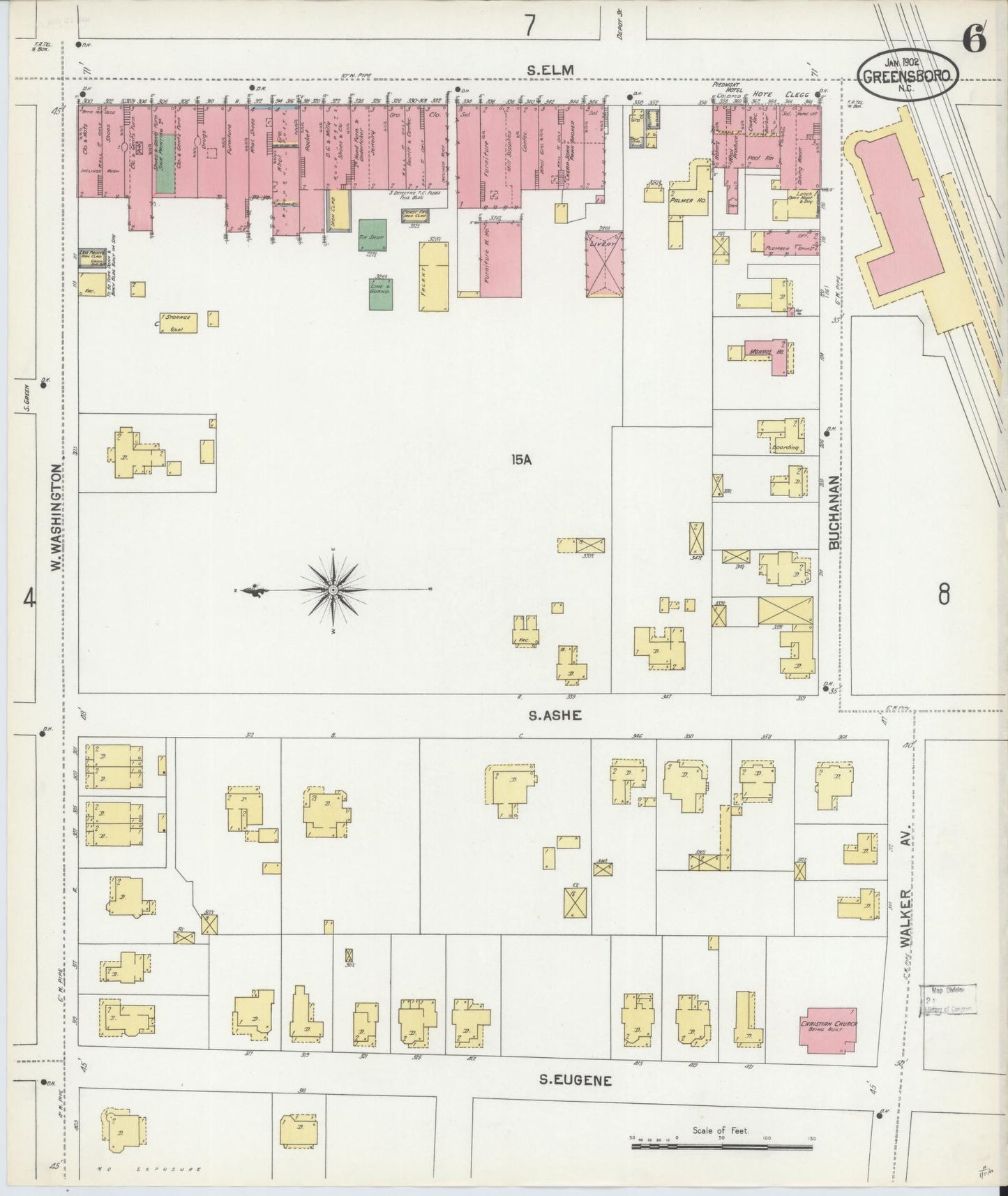 Sanborn Fire Insurance Map from Greensboro, Guilford County, North Carolina (1902), Sheet #0006 - Historic Sanborn Fire Insurance Map Print, vintage old map wall art, antique decor, genealogy gift, North Carolina North Carolina map