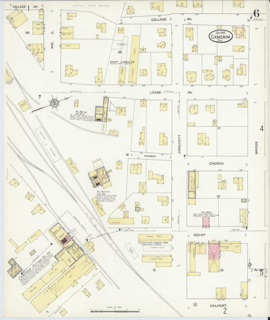 Sanborn Fire Insurance Map from Cameron, Milam County, Texas (1912), Sheet #0006 - Historic Sanborn Fire Insurance Map Print, vintage old map wall art, antique decor, genealogy gift, Texas Texas map