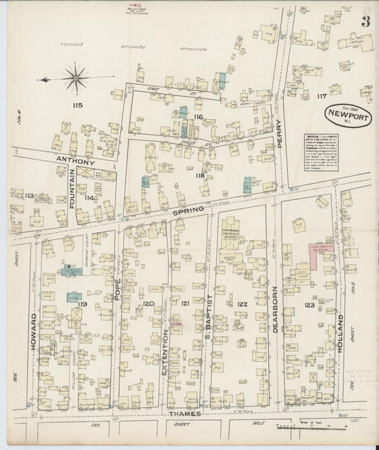Sanborn Fire Insurance Map from Newport, Newport County, Rhode Island (1884), Sheet #0003 - Historic Sanborn Fire Insurance Map Print, vintage old map wall art, antique decor, genealogy gift, Rhode Island Rhode Island map