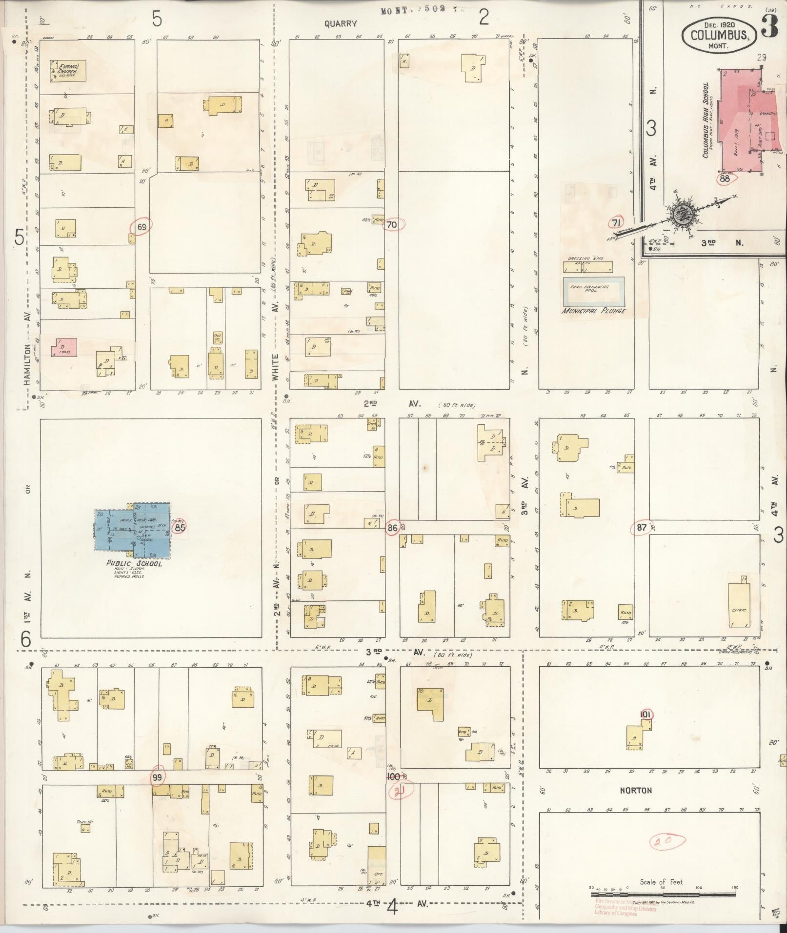 Sanborn Fire Insurance Map from Columbus, Stillwater County, Montana (1942), Sheet #0003 - Historic Sanborn Fire Insurance Map Print, vintage old map wall art, antique decor, genealogy gift, Montana Montana map