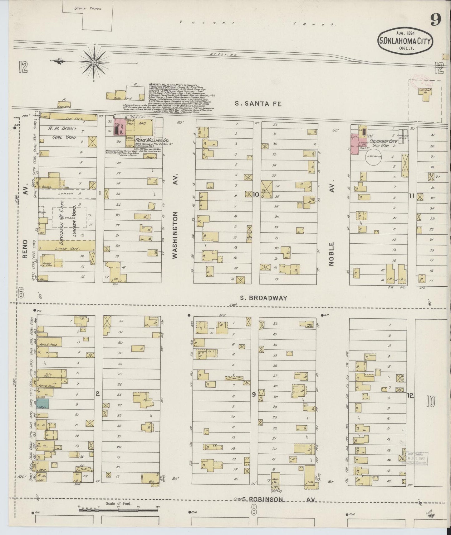 Sanborn Fire Insurance Map from Oklahoma City, Oklahoma County, Oklahoma (1894), Sheet #0009 - Complete Map Set gallery image, historic Sanborn map, vintage wall art, Oklahoma City Oklahoma