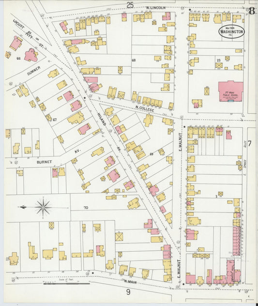 Sanborn Fire Insurance Map from Washington, Washington County, Pennsylvania (1900), Sheet #0008 - Historic Sanborn Fire Insurance Map Print, vintage old map wall art, antique decor, genealogy gift, Pennsylvania Pennsylvania map