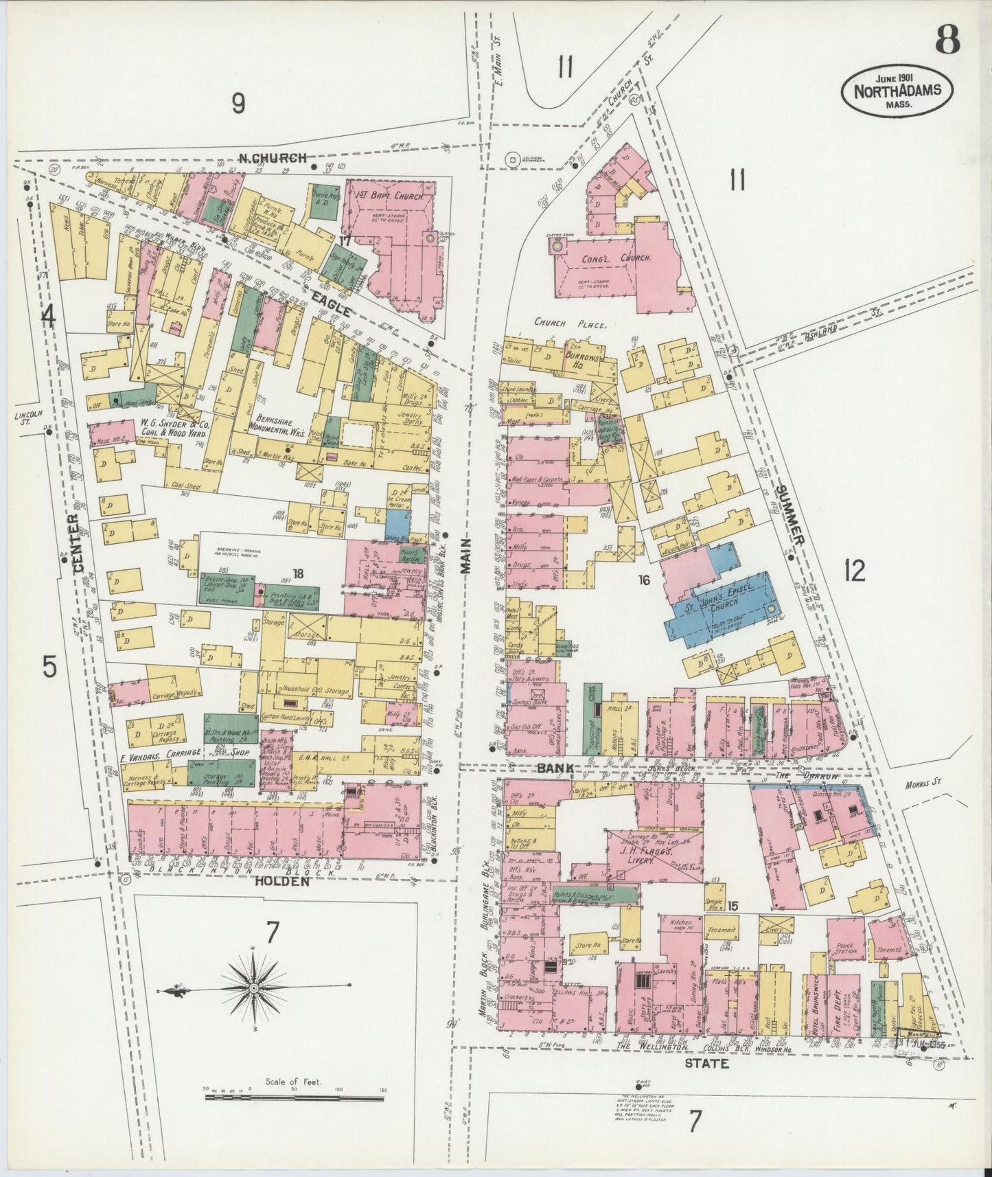 Sanborn Fire Insurance Map from North Adams, Berkshire County, Massachusetts (1901), Sheet #0008 - Complete Map Set gallery image, historic Sanborn map, vintage wall art, Massachusetts Massachusetts