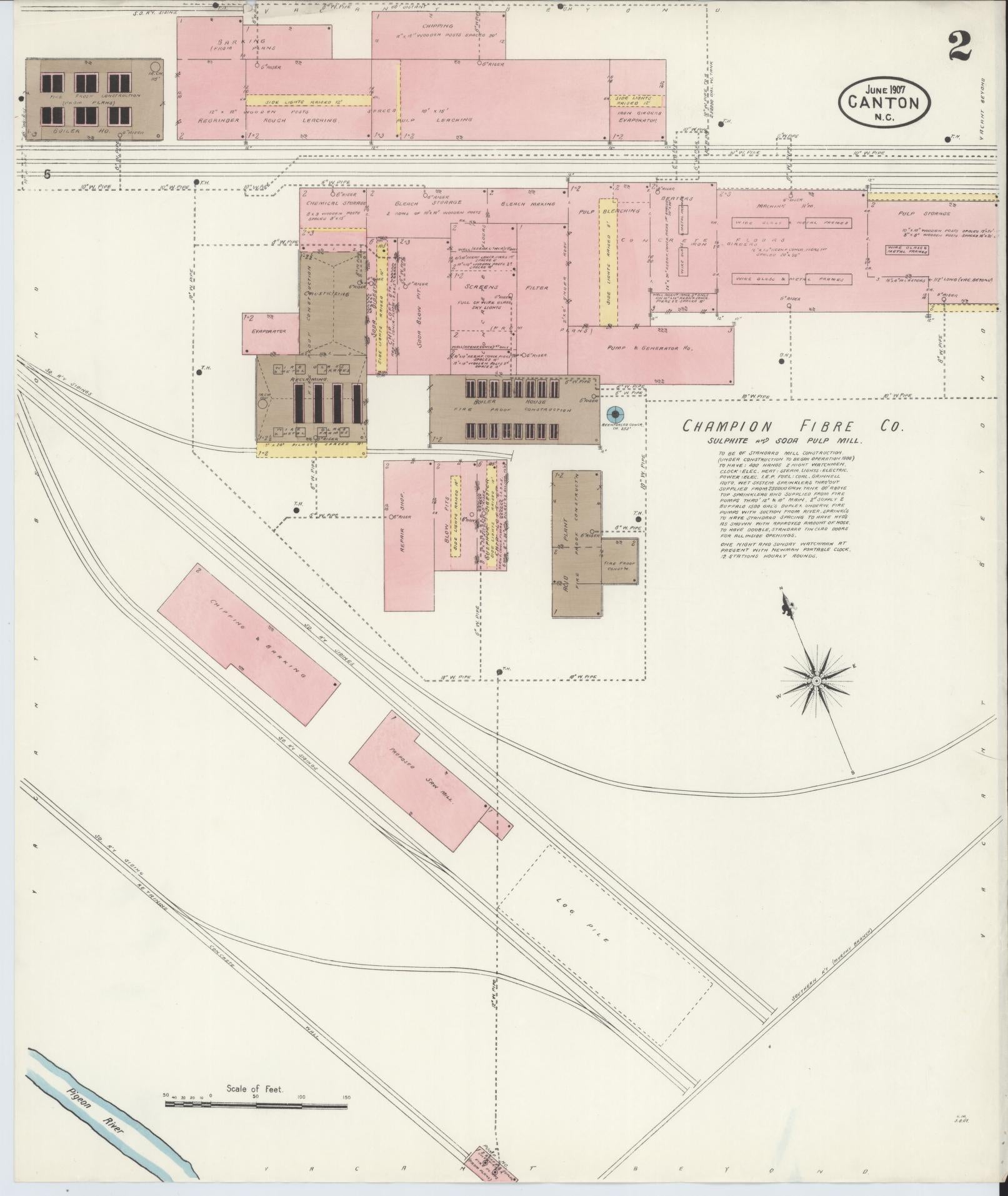 Sanborn Fire Insurance Map from Canton, Haywood County, North Carolina (1907), Sheet #0002 - Historic Sanborn Fire Insurance Map Print, vintage old map wall art, antique decor, genealogy gift, North Carolina North Carolina map