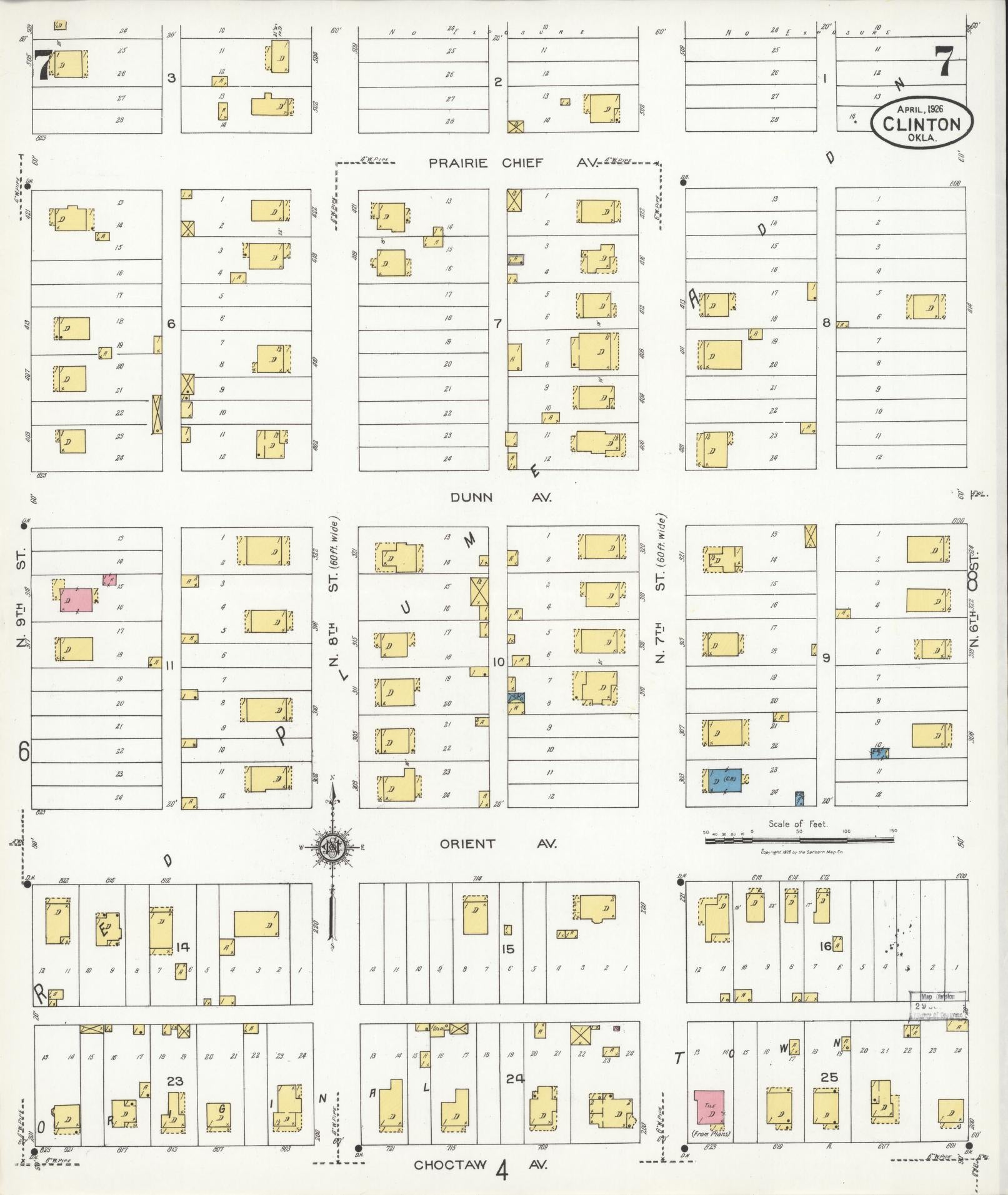 Sanborn Fire Insurance Map from Clinton, Custer County, Oklahoma (1926), Sheet #0007 - Complete Map Set gallery image, historic Sanborn map, vintage wall art, Oklahoma Oklahoma