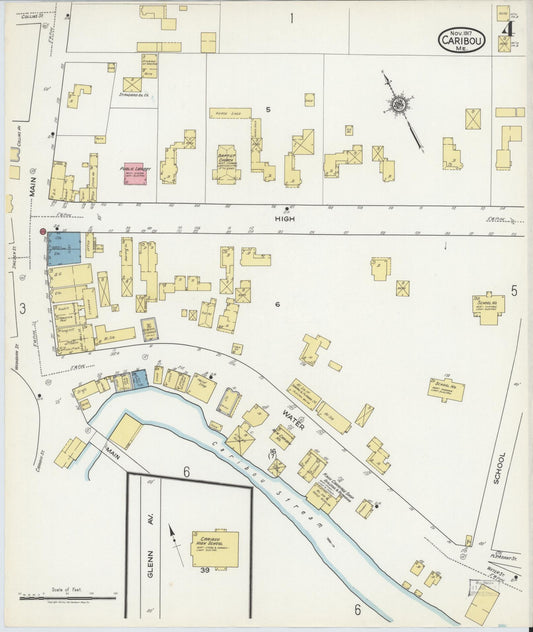 Sanborn Fire Insurance Map from Caribou, Aroostook County, Maine (1917), Sheet #0004 - Historic Sanborn Fire Insurance Map Print, vintage old map wall art, antique decor, genealogy gift, Maine Maine map