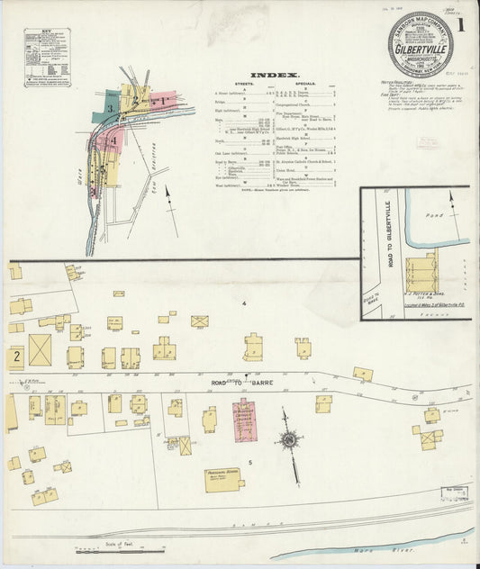 Sanborn Fire Insurance Map from Gilbertville, Worcester County, Massachusetts. (1911) – Historic Sanborn Fire Insurance Map Print