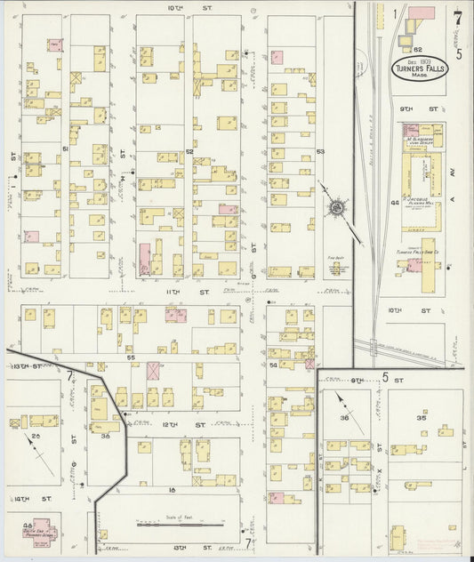 Sanborn Fire Insurance Map from Turners Falls, Franklin County, Massachusetts (1909), Sheet #0007 - Historic Sanborn Fire Insurance Map Print, vintage old map wall art, antique decor, genealogy gift, Massachusetts Massachusetts map