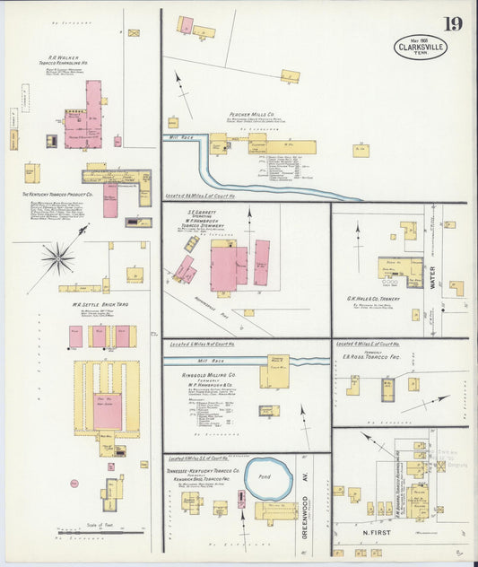 Sanborn Fire Insurance Map from Clarksville, Montgomery County, Tennessee (1908), Sheet #0019 - Historic Sanborn Fire Insurance Map Print, vintage old map wall art, antique decor, genealogy gift, Tennessee Tennessee map