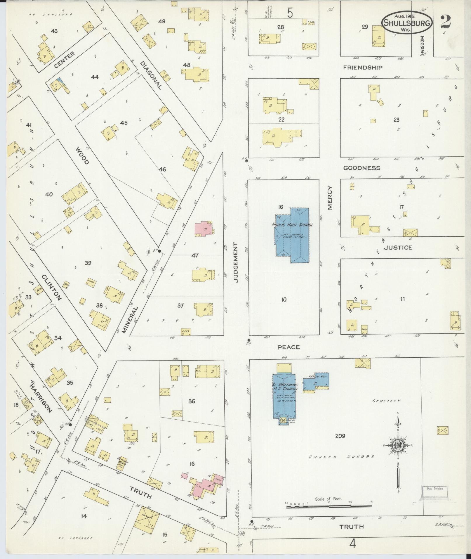 Sanborn Fire Insurance Map from Shullsburg, Lafayette County, Wisconsin (1915), Sheet #0002 - Historic Sanborn Fire Insurance Map Print, vintage old map wall art, antique decor, genealogy gift, Wisconsin Wisconsin map