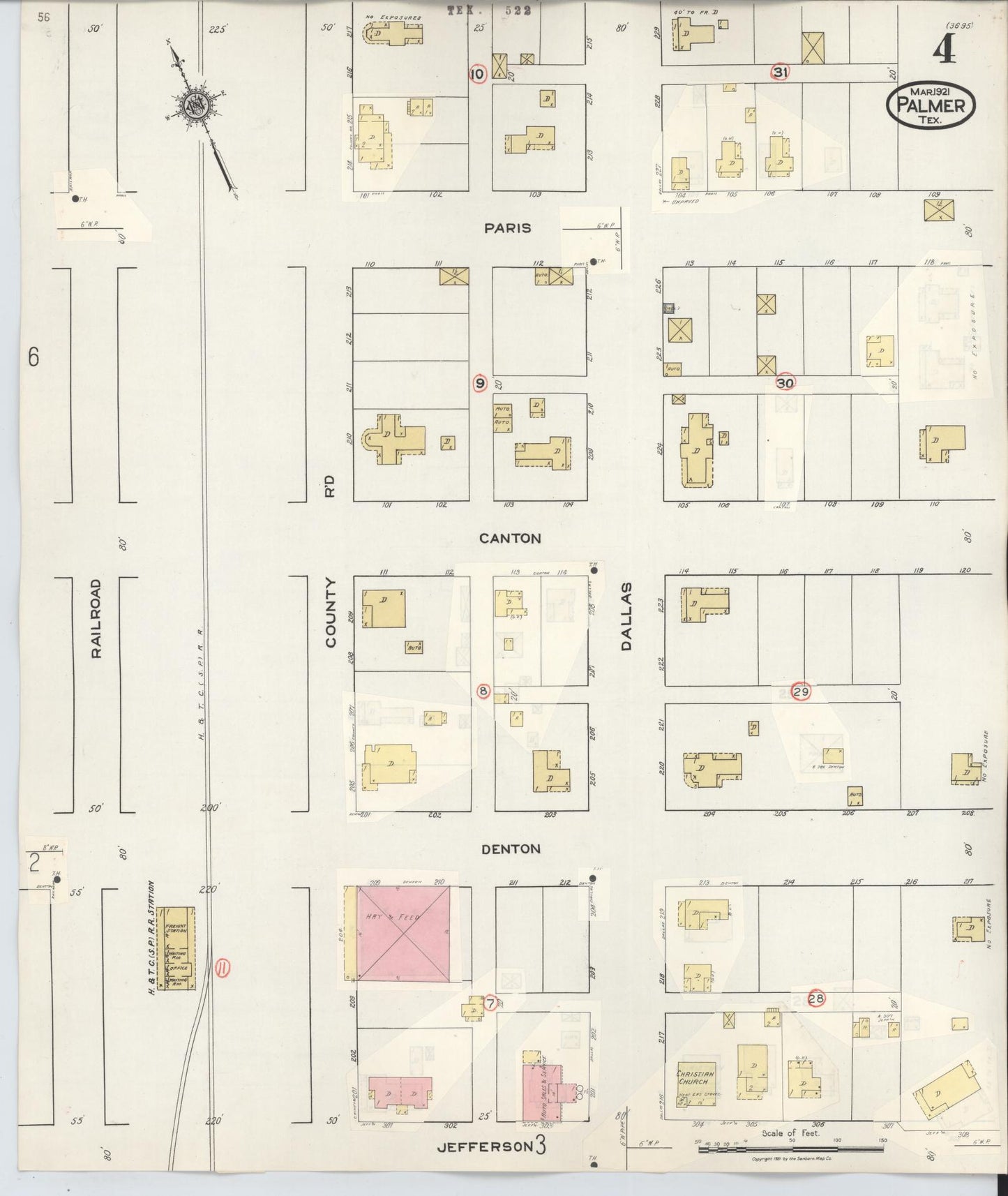 Sanborn Fire Insurance Map from Palmer, Ellis County, Texas (1936), Sheet #0004 - Historic Sanborn Fire Insurance Map Print, vintage old map wall art, antique decor, genealogy gift, Texas Texas map