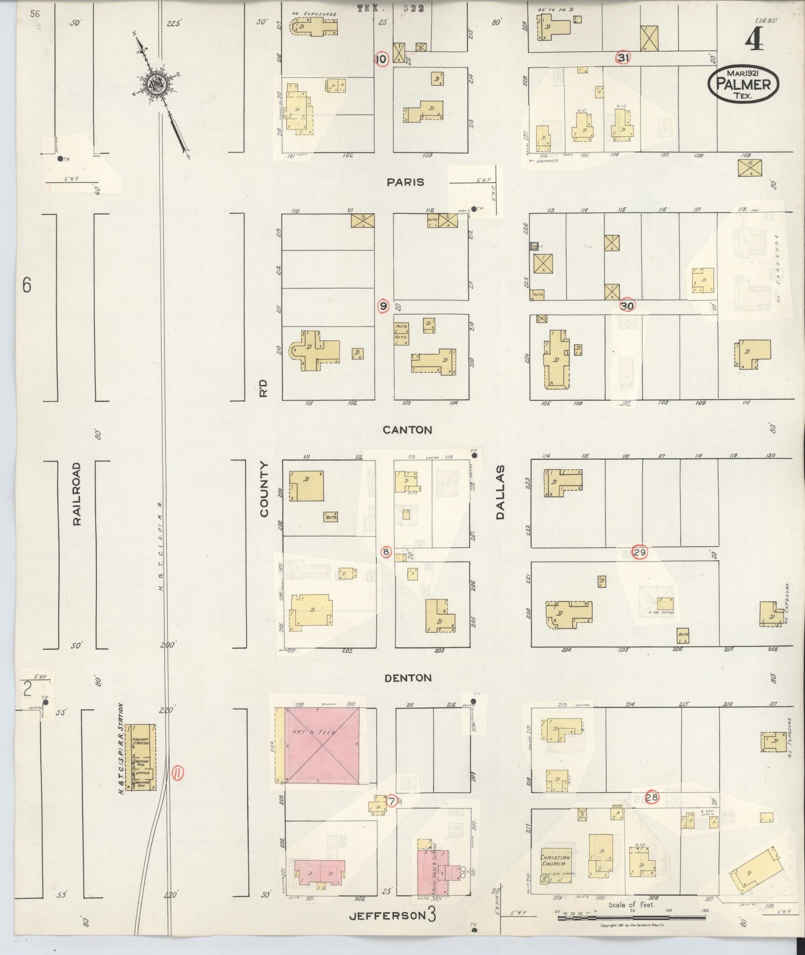 Sanborn Fire Insurance Map from Palmer, Ellis County, Texas (1936), Sheet #0004 - Historic Sanborn Fire Insurance Map Print, vintage old map wall art, antique decor, genealogy gift, Texas Texas map