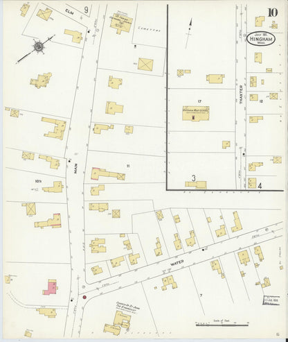 Sanborn Fire Insurance Map from Hingham, Plymouth County, Massachusetts (1911), Sheet #0010 - Historic Sanborn Fire Insurance Map Print, vintage old map wall art, antique decor, genealogy gift, Massachusetts Massachusetts map