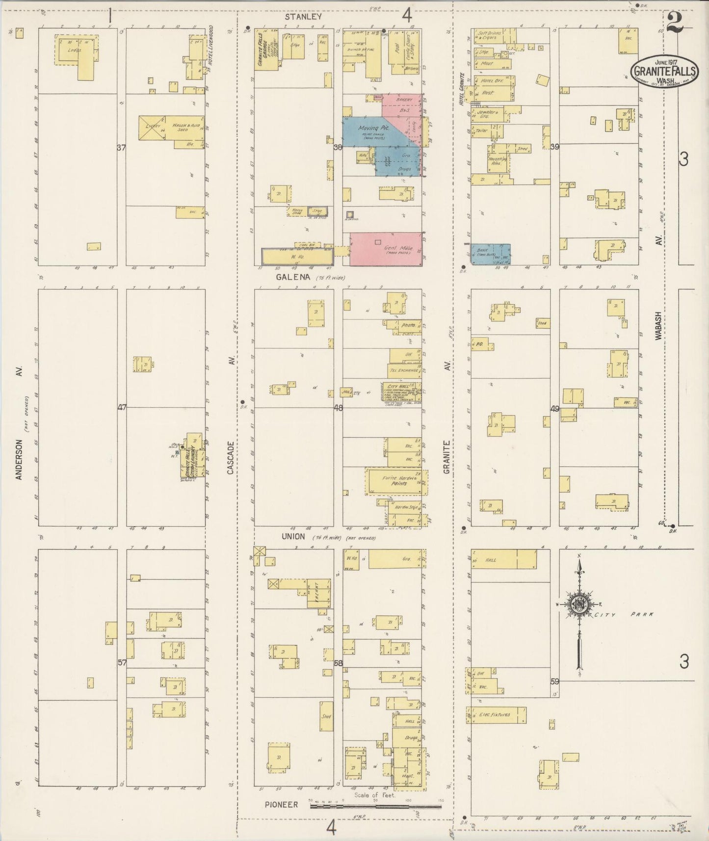 Sanborn Fire Insurance Map from Granite Falls, Snohomish County, Washington (1917), Sheet #0002 - Complete Map Set gallery image, historic Sanborn map, vintage wall art, Washington Washington