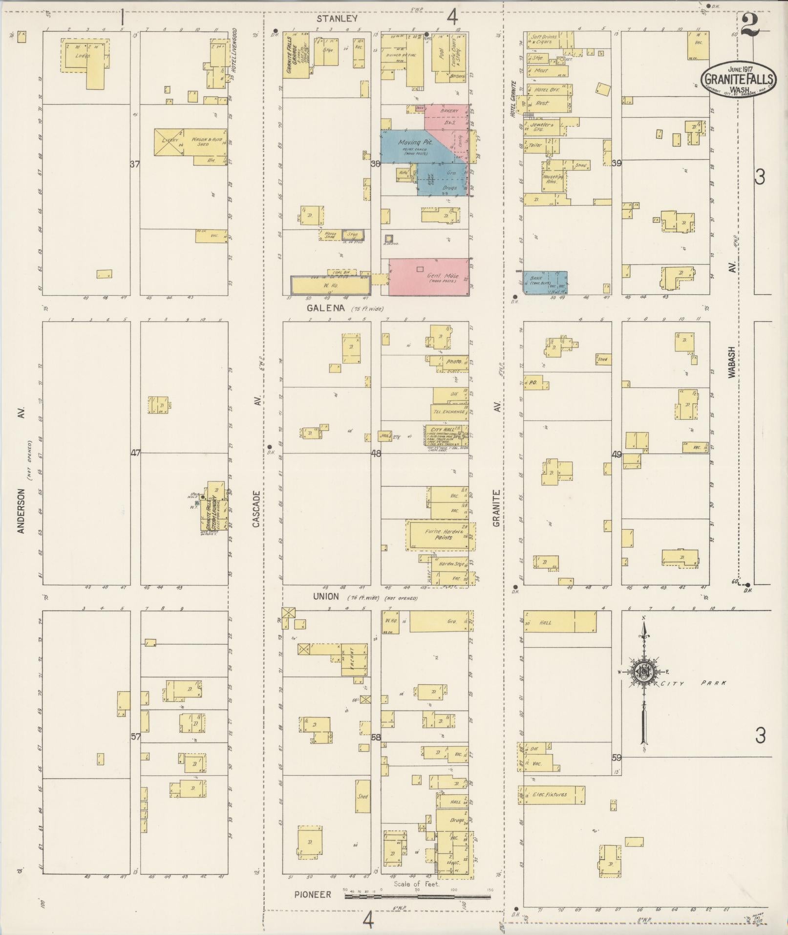 Sanborn Fire Insurance Map from Granite Falls, Snohomish County, Washington (1917), Sheet #0002 - Complete Map Set gallery image, historic Sanborn map, vintage wall art, Washington Washington