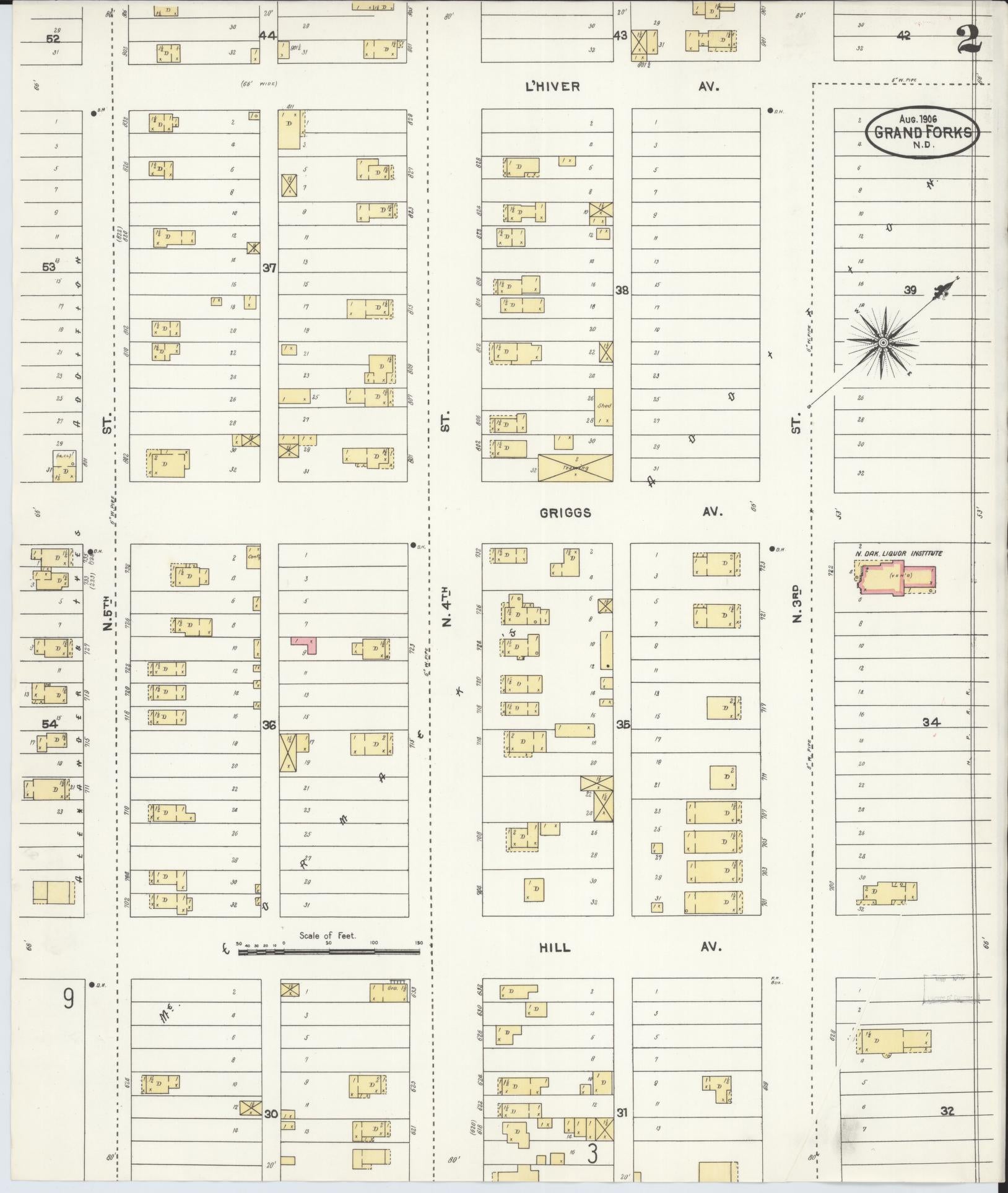 Sanborn Fire Insurance Map from Grand Forks, Grand Forks County, North Dakota (1906), Sheet #0002 - Complete Map Set gallery image, historic Sanborn map, vintage wall art, North Dakota North Dakota