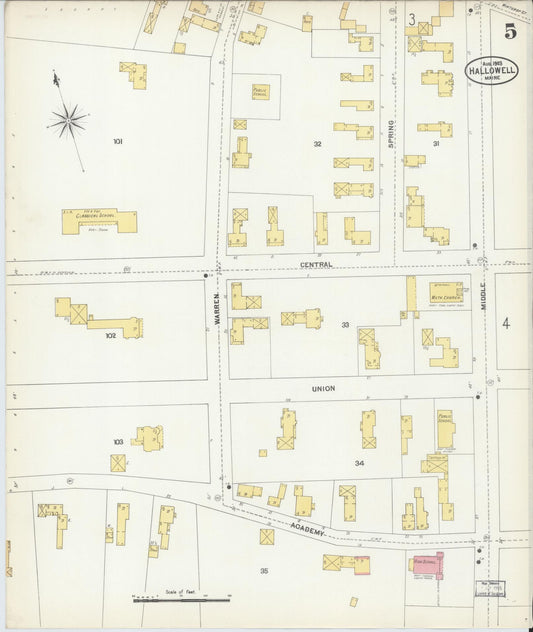 Sanborn Fire Insurance Map from Hallowell, Kennebec County, Maine (1903), Sheet #0005 - Historic Sanborn Fire Insurance Map Print, vintage old map wall art, antique decor, genealogy gift, Maine Maine map