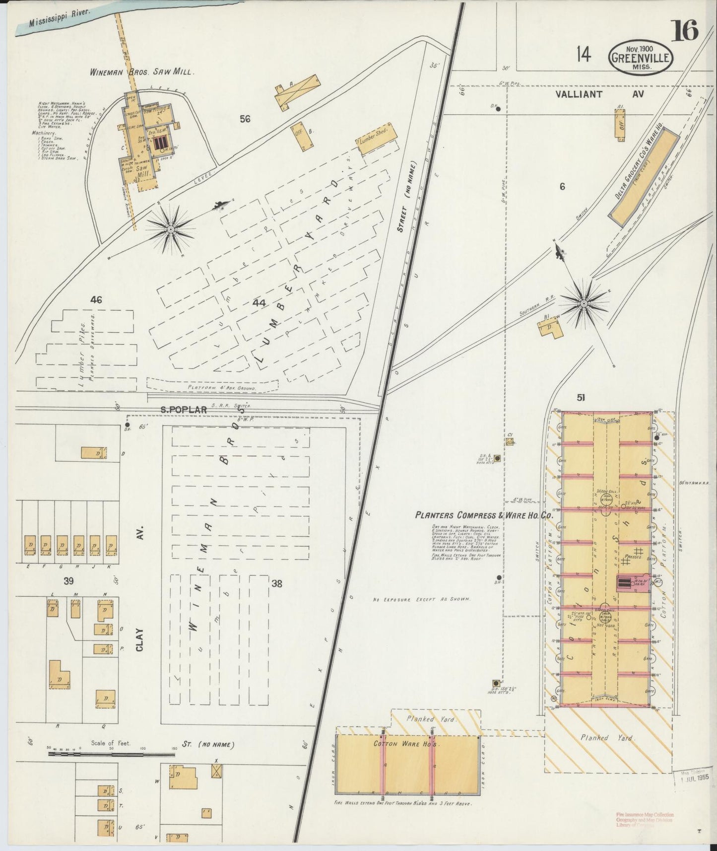 Sanborn Fire Insurance Map from Greenville, Washington County, Mississippi (1900), Sheet #0016 - Complete Map Set gallery image, historic Sanborn map, vintage wall art, Mississippi Mississippi