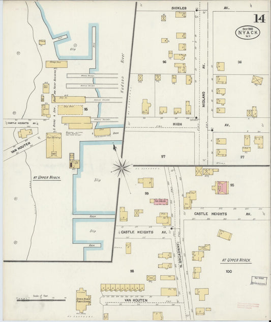 Sanborn Fire Insurance Map from Nyack, Rockland County, New York (1903), Sheet #0014 - Historic Sanborn Fire Insurance Map Print, vintage old map wall art, antique decor, genealogy gift, New York New York map