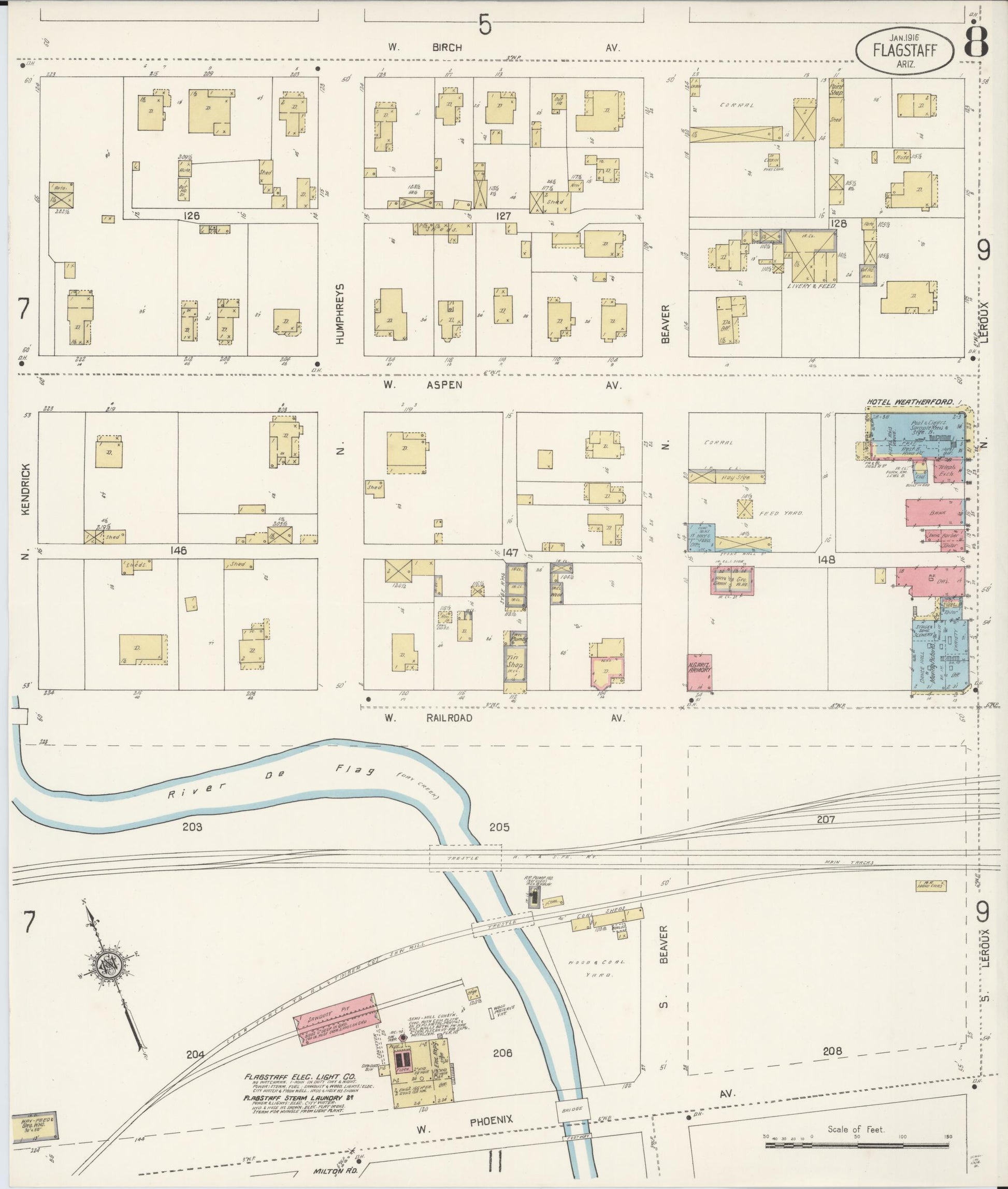 Sanborn Fire Insurance Map from Flagstaff, Coconino County, Arizona (1916), Sheet #0008 - Complete Map Set gallery image, historic Sanborn map, vintage wall art, Arizona Arizona