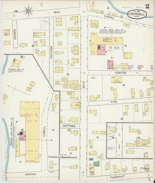 Sanborn Fire Insurance Map from East Pepperell, Middlesex County, Massachusetts (1892), Sheet #0002 - Historic Sanborn Fire Insurance Map Print, vintage old map wall art, antique decor, genealogy gift, Massachusetts Massachusetts map