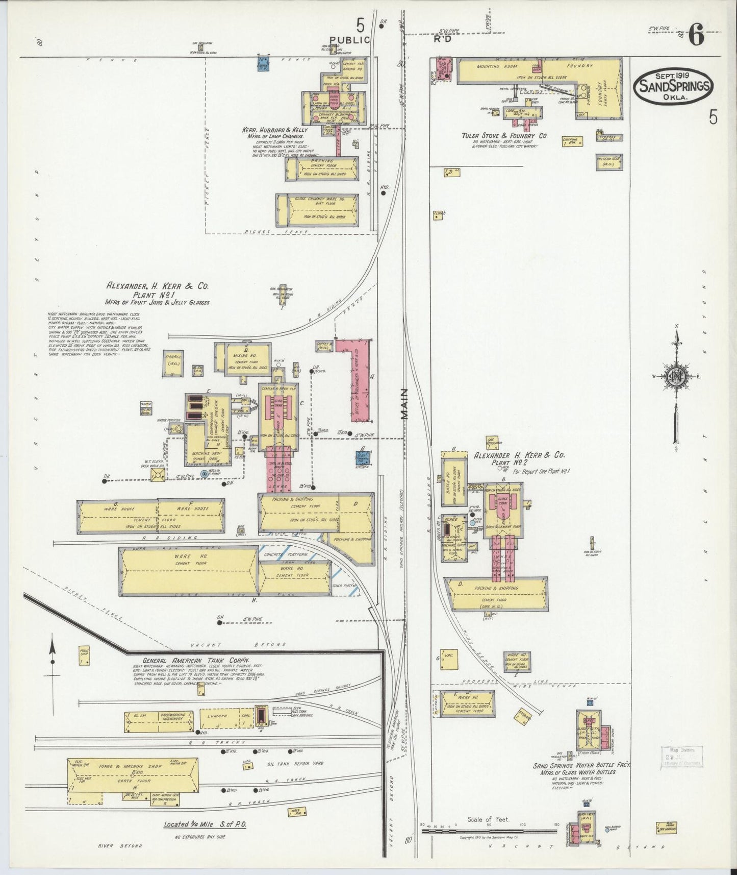 Sanborn Fire Insurance Map from Sand Springs, Tulsa County, Oklahoma (1919), Sheet #0006 - Historic Sanborn Fire Insurance Map Print, vintage old map wall art, antique decor, genealogy gift, Oklahoma Oklahoma map