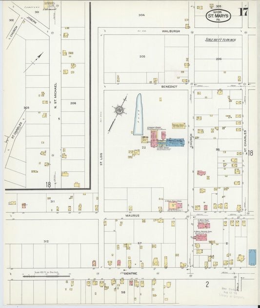 Sanborn Fire Insurance Map from Saint Marys, Elk County, Pennsylvania (1915), Sheet #0017 - Historic Sanborn Fire Insurance Map Print, vintage old map wall art, antique decor, genealogy gift, Pennsylvania Pennsylvania map